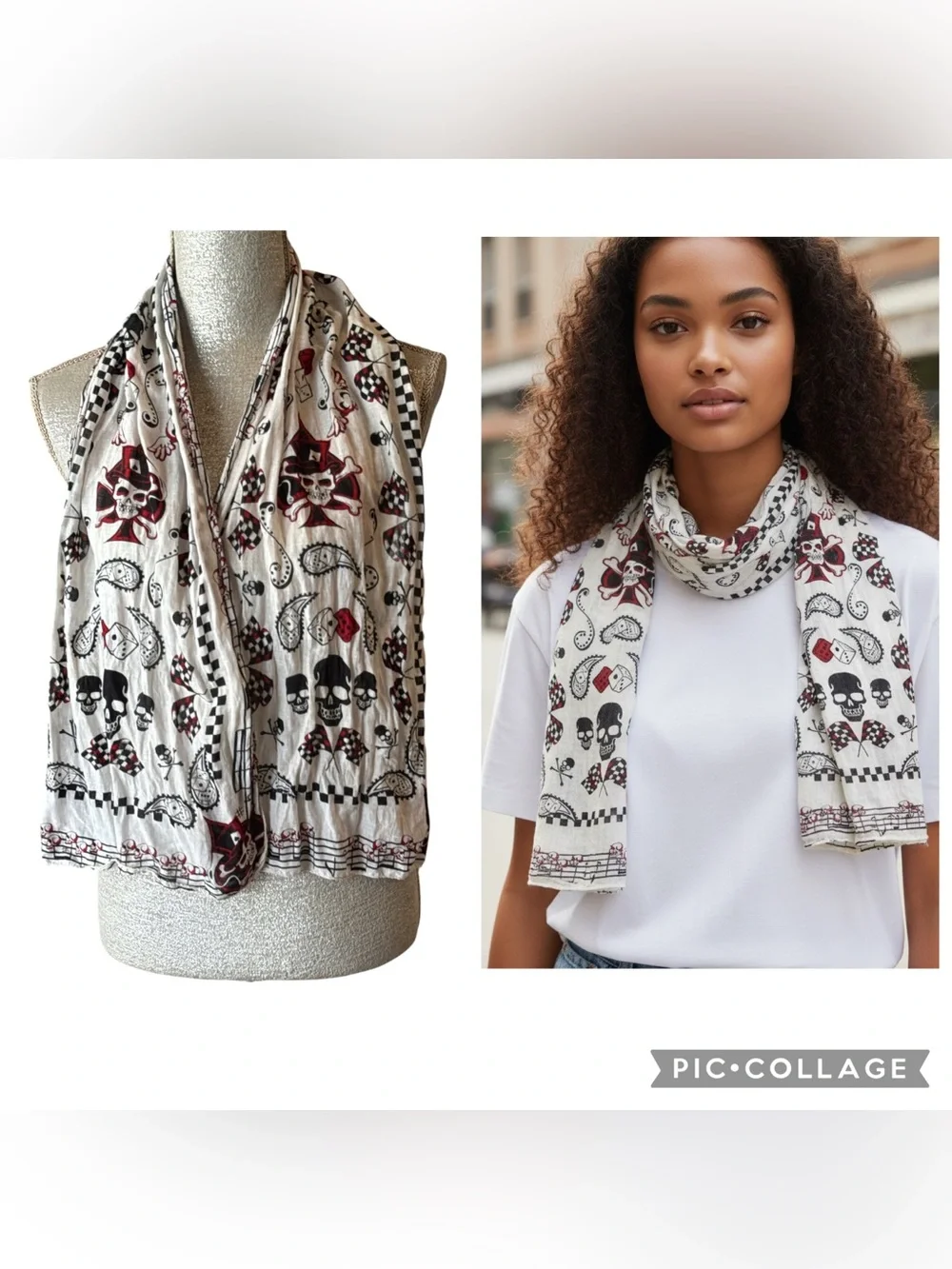 True Love Skull Tattoo Flash Cotton Scarf Rockabilly Biker White Red Black OS